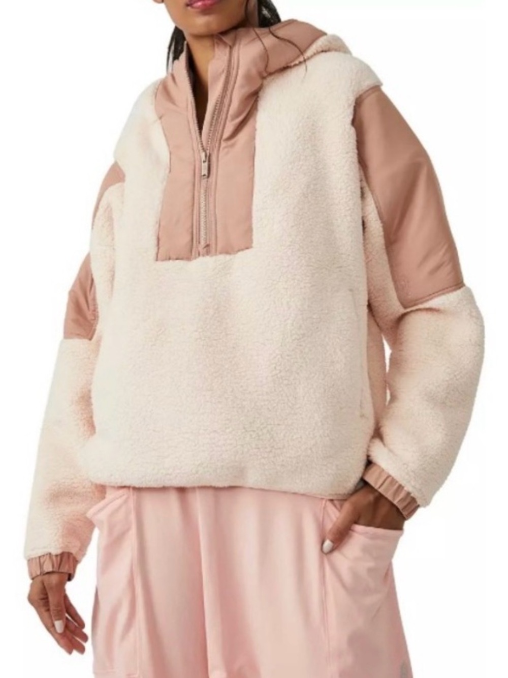 Free People FP Movement Hit The Slopes Fleece Hooded Pullover Pink Small